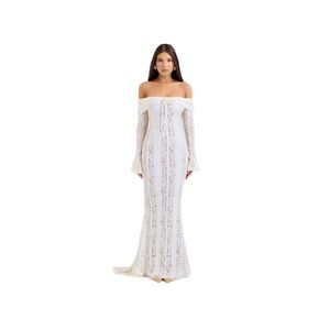 House of CB | Belle 
Vintage Cream Floral Lace Off Shoulder Maxi Dress